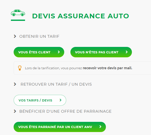 découvrez l'assurance auto amv, une solution adaptée à vos besoins de protection routière. profitez de tarifs compétitifs, d'un service client réactif et d'options personnalisées pour garantir votre tranquillité d'esprit sur la route. obtenez un devis gratuit dès aujourd'hui.